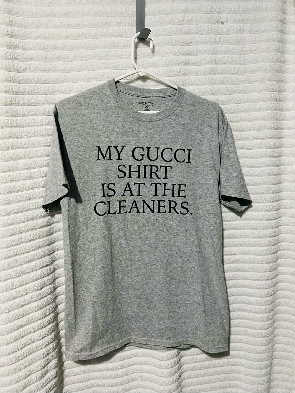 surf style Grey Graphic Tee with Bold Black Text NWOT